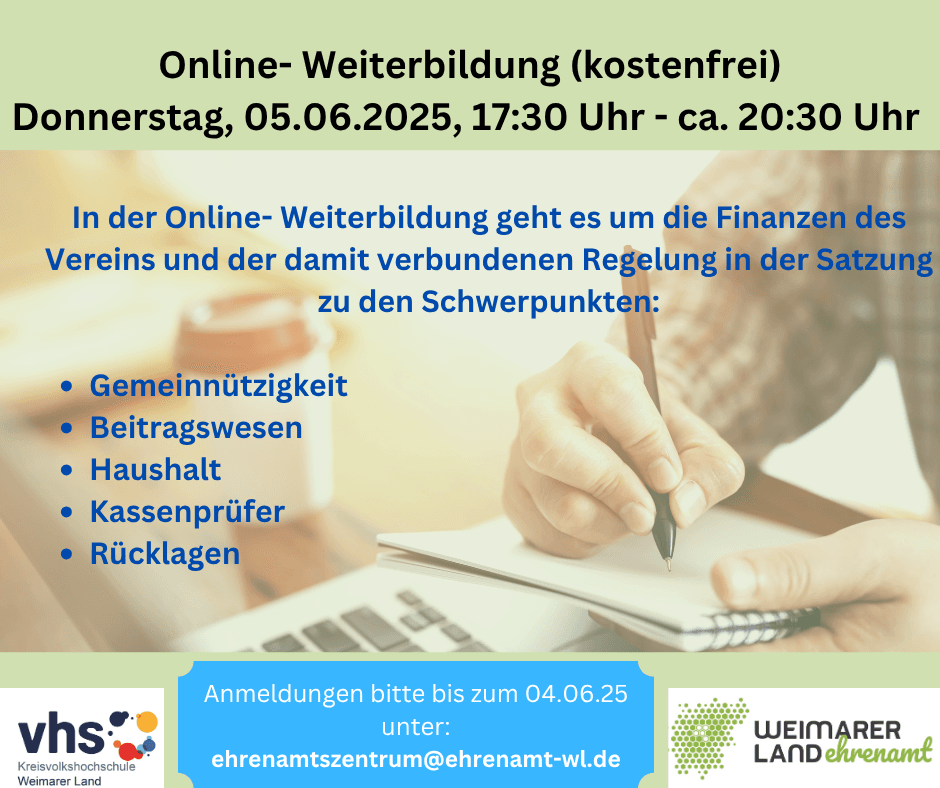 Online-Workshop: Vereinsfinanzen & Satzung (kostenfrei)